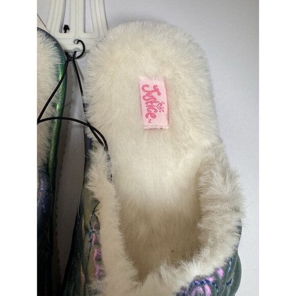 Justice Slip On Slippers Rainbow Mermaid Metallic Iridescent Size 2/3 - Picture 6 of 8